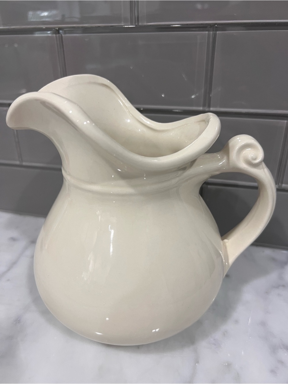 Vintage  McCoy Cream Ceramic Pitcher Vase